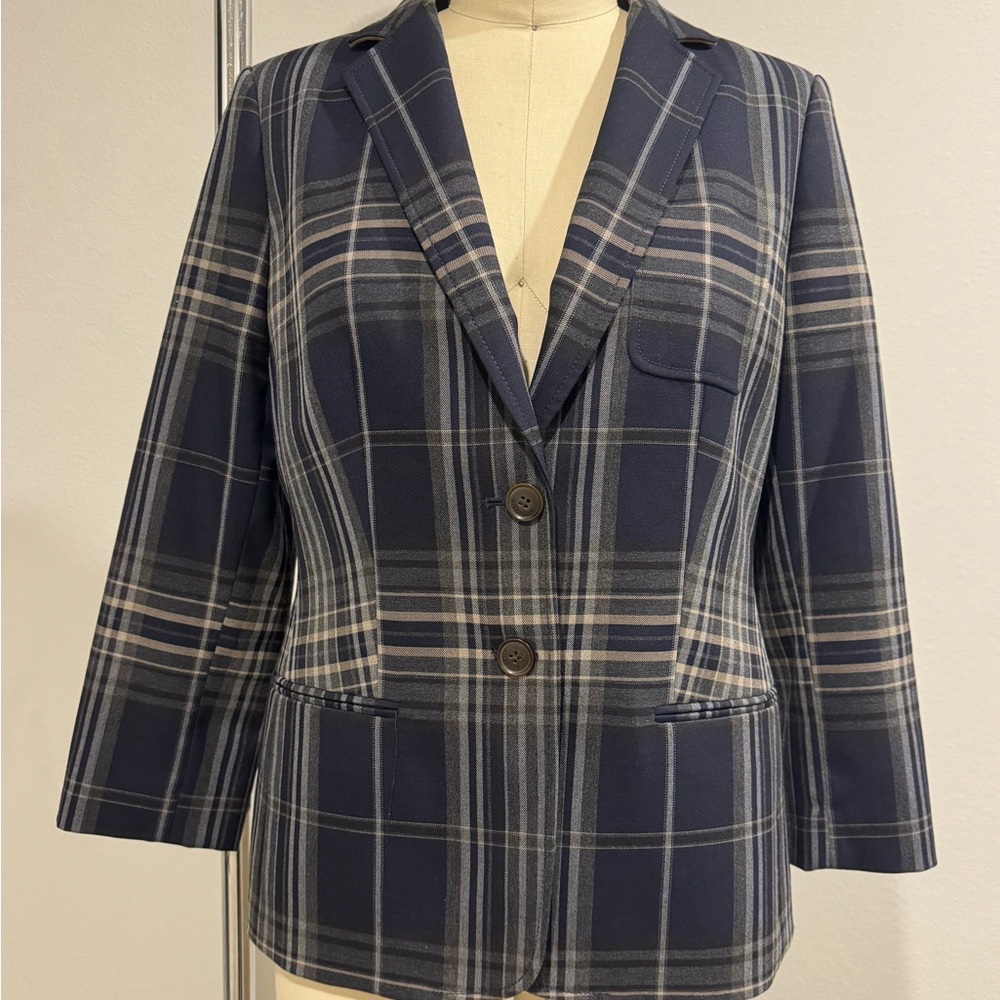 Tommy Hilfiger Navy Plaid Women's Tailored Blazer